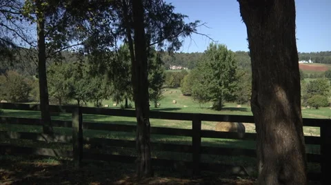 Large farm vista in background trees in foreground Vidéo 40602766