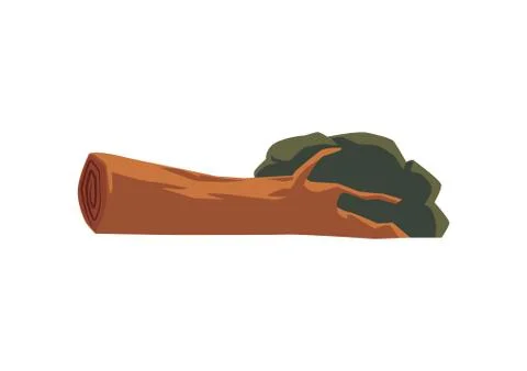 Large felled tree with a broken trunk flat cartoon vector illustration isolated. Stock Illustration