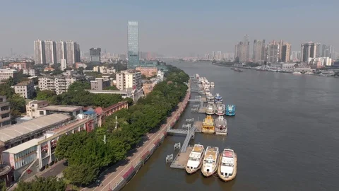 Large ferry station in a metropolis. Stock Footage 118214136