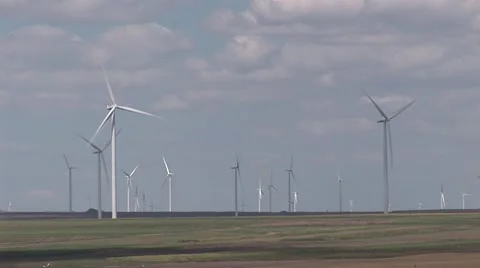 Large fields with wind turbines Stock Footage 41392903