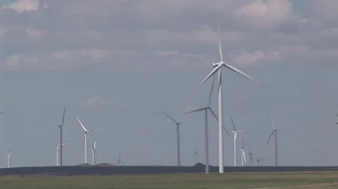 Large fields with wind turbines Stock Footage 41392905