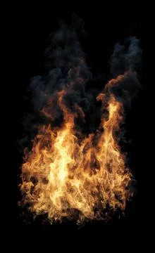 Large fierce fire with bright orange and yellow intense flames on black Stock Illustration