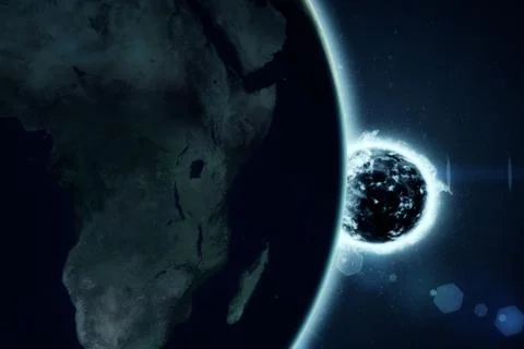 Large fire ball of the sun with earth Stock Illustration