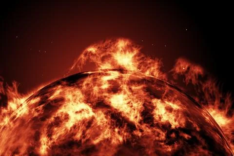 Large fire ball of the sun with earth Stock Illustration