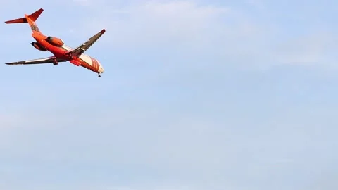 Large Fire Bomber Jet Makes Approach to Wild Fire Stock Footage 136212265
