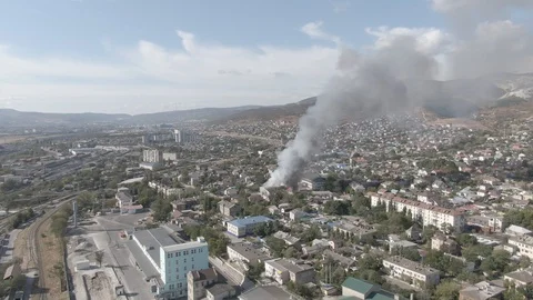 Large fire at a building materials warehouse in a residential industrial area Stock Footage 116172721