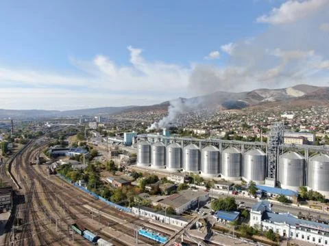 Large fire at a building materials warehouse in a industrial area Stock Photos