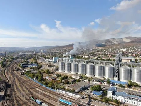 Large fire at a building materials warehouse in a industrial area Stock Photos