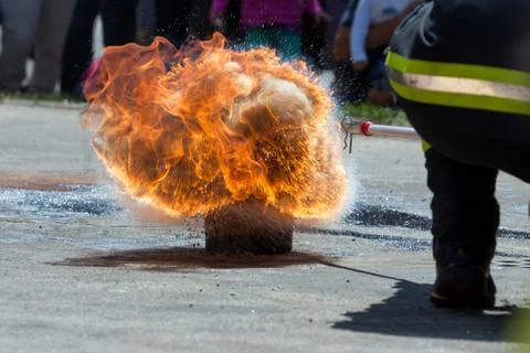Large fire explosion - attempt response to the hot oil and water Stock Photos