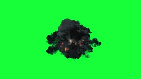 Large fire explosion with black smoke. Powerful blast effect isolated on green Stock Footage 340724706