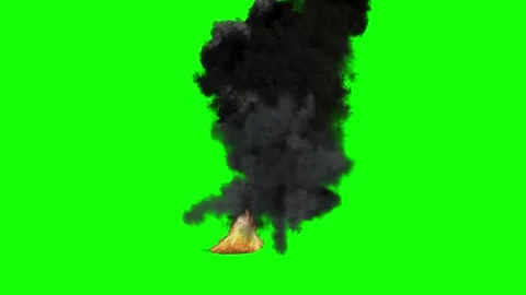 Large fire explosion with black smoke. Detonation blast isolated on green Stock Footage 340730029