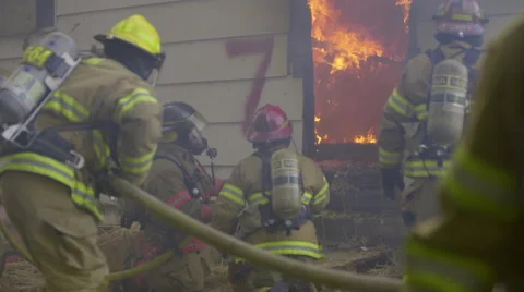 Large fire inside a burning house Stock Footage 60738837