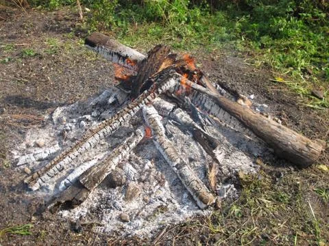 Large fire made of logs Stock Photos