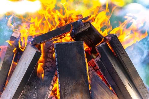 A large fire made of planks. Stock Photos