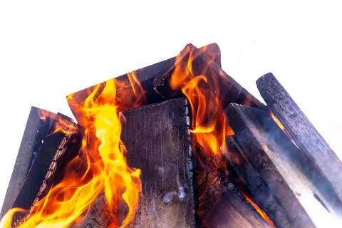 A large fire made of planks. Stock Photos