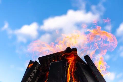 A large fire made of planks. Stock Photos