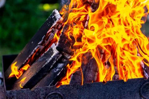 A large fire made of planks. Stock Photos