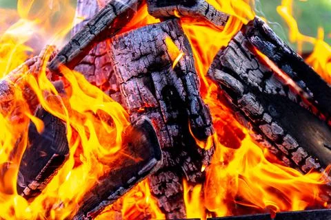 A large fire made of planks. Stock Photos