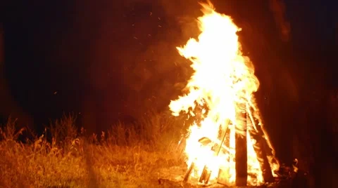 Large fire at night Stock Footage 44448041