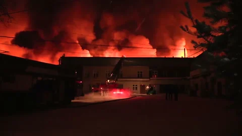 Large fire at night Stock Footage 90511122