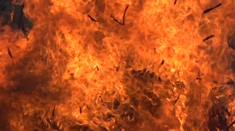 Large fire in the street Stock Footage 61269708