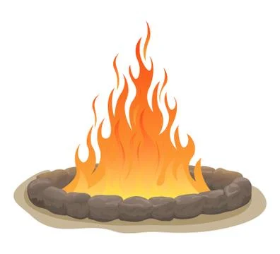 Large fire surrounded by stones Stock Illustration