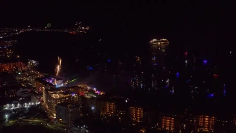 Large Firework Explosion Illuminating Harbor and bay in Cabo San Lucas, Los Stock Footage 338420890