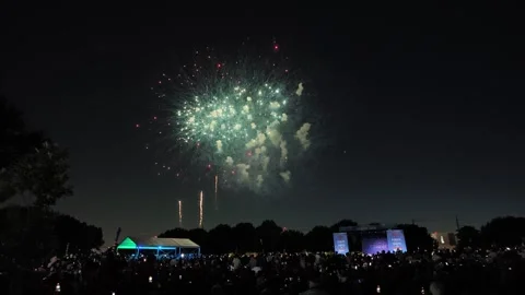 Large fireworks display over crowd at night Stock-Footage 340941260