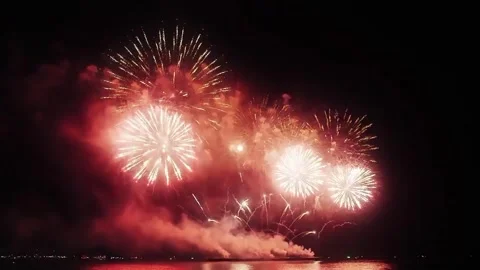 Large Fireworks Explosion with Smoke in Night Sky Stock-Footage 329616140