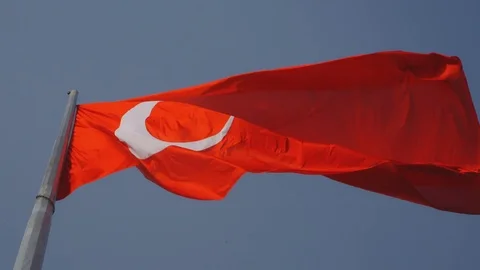 Large flag of Turkey waving in the wind Stock Footage 77911604