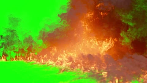 A large flame of fire and smoke on a green background 3D render Stock Footage 261357134
