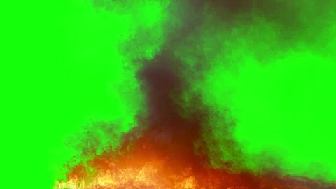A large flame of fire and smoke on a green background 3D render Stock-Footage 261397863