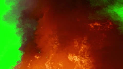 A large flame of fire and smoke on a green background 3D render Stock Footage 261400711