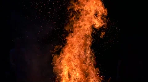 Large flame of fire in the dark Stock Footage 65216967