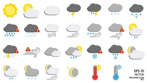 Large flat weather icon set vector illustration Ilustración de archivo