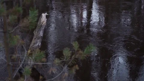 A large flow of water runs Stock Footage 74390868