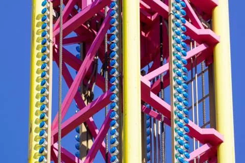 Large flying carousel ride machine detail Stock Photos