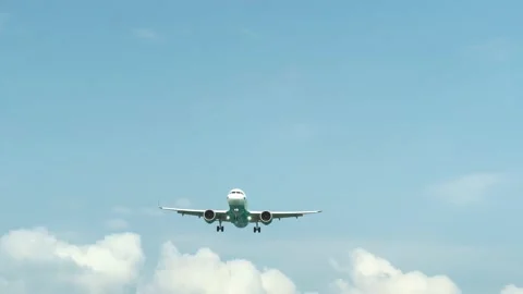 Large flynas plane lands directly over camera. Stock Footage 213937738