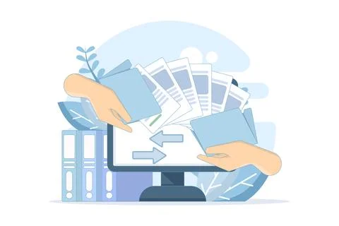 A large folder filled with documents. Represents modern file management. Stock Illustration