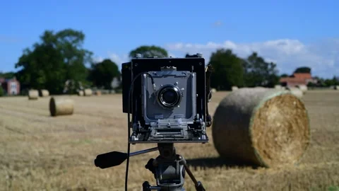Large format 5x4 inch camera set up on tripod york uk Stock Footage 205468599