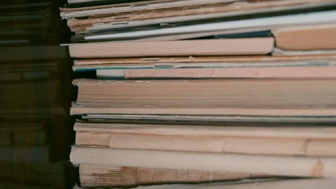 Large Format Antique Books Stacked in Wooden Cabinet | Rare Archive Collection Stock Footage 335590058