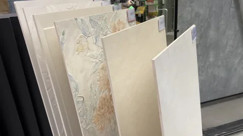 Large Format Ceramic Wall Tiles on Display in Building Materials Store Stock Footage 330508590