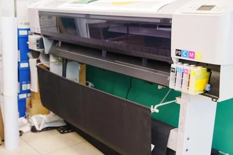 Large Format Digital Plotter Printer in Industrial Workshop Room Stock Photos