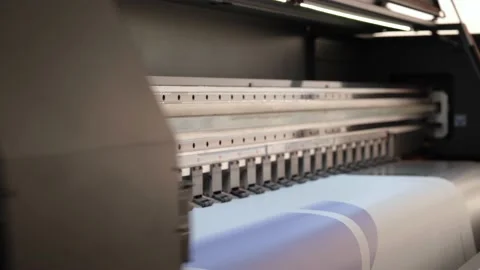 Large format digital printing machine and moving print head Stock Footage 219215267