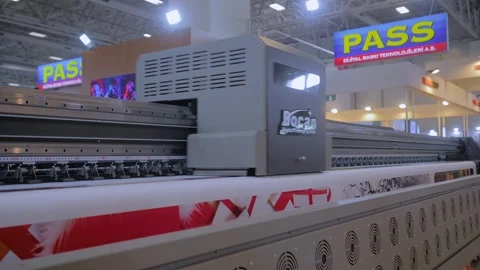 Large format Docan printer is printing colorful promotional material 動画素材 347246898