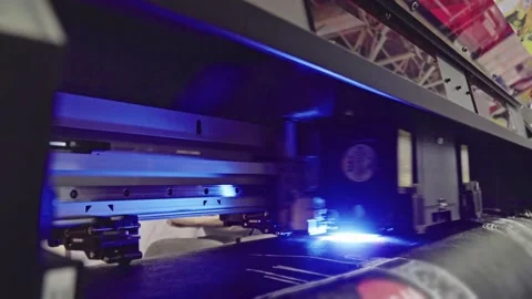 Large format high speed industrial ultraviolet printer for printing promotion Stock Footage 149703257