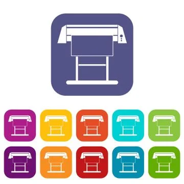 Large format inkjet printer icons set Stock Illustration