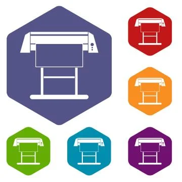 Large format inkjet printer icons set Illustrazione stock