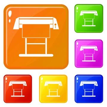 Large format inkjet printer icons set color Illustrazione stock