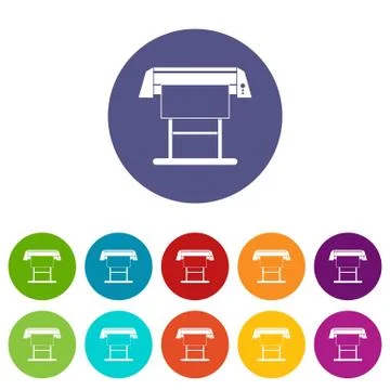 Large format inkjet printer set icons Illustrazione stock